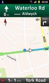 The travel time is displayed at the bottom of the display.Follow the verbal instructions or the instructions on the display to go to the selected destination.