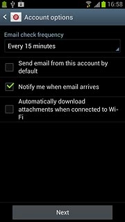 Follow the instructions on the display to select email account settings.Press Next.