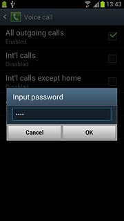 Key in your barring password (default is 0000) and press OK.