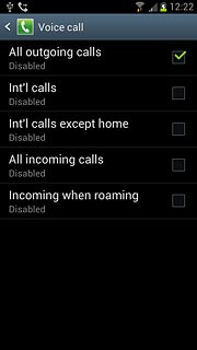 When the box next to the menu item is ticked (V), call barring is turned on.