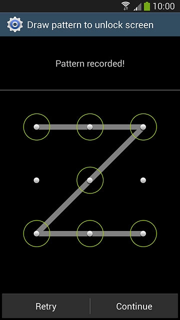 Press Continue.Repeat the selected phone lock code to confirm.