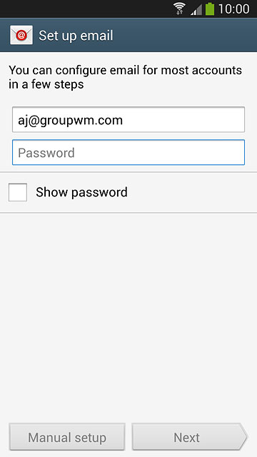 Press Password and key in the password for your email account.