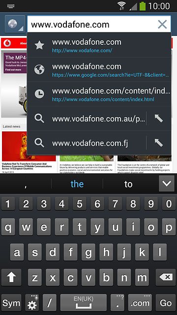 Key in the address of the required web page and press Go.