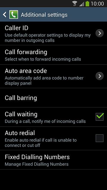 The current settings are displayed.Press Call waiting to turn the function on or off.