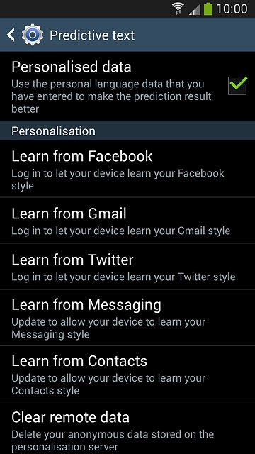 Press Personalised data until the function is turned on.
