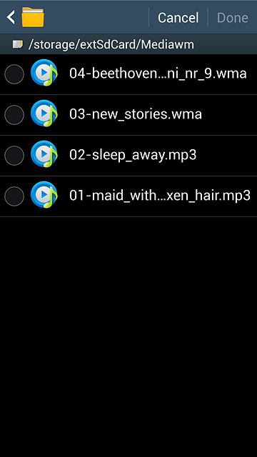 Press the field next to the required audio file.
