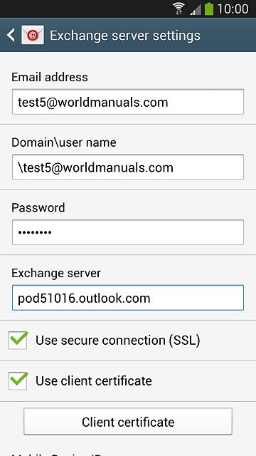 If you turn on the function:Press Client certificate and follow the instructions on the display to install the required certificate.