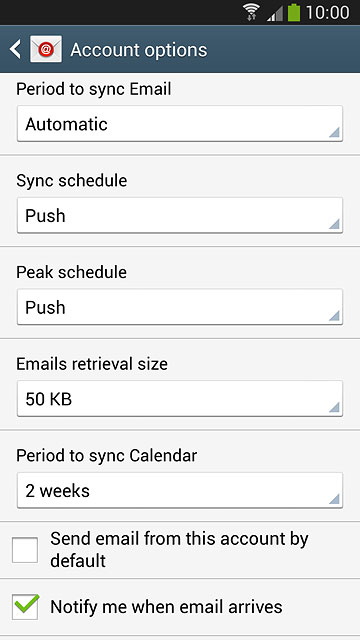Press Notify me when email arrives to turn the function on or off.