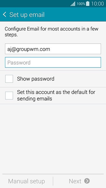 Press Password and key in the password for your email account.