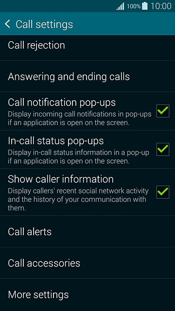 Press More settings.After a moment the current settings are displayed.