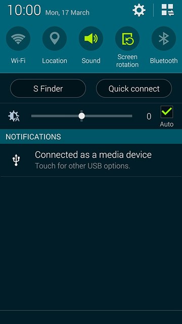 Slide your finger down the display starting from the top edge of your phone.Press Connected as a media device.