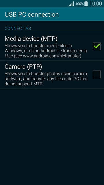 Press Media device (MTP) until the function is turned on.
