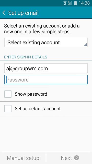 Press Password and key in the password for your email account.