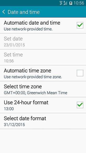 Press Automatic date and time until the function is turned on.