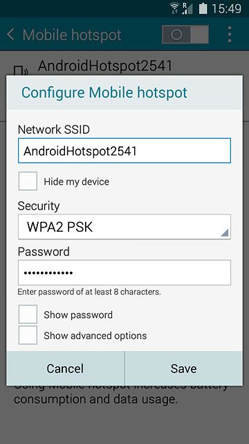 Key in the required name for the Wi-Fi hotspot.Press the drop down list below 