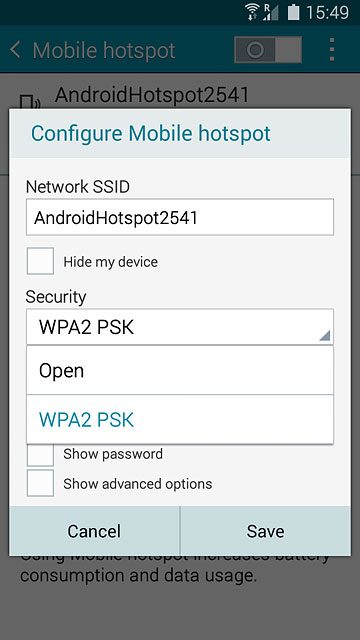 If you don't want to password protect your hotspot:Press Open.