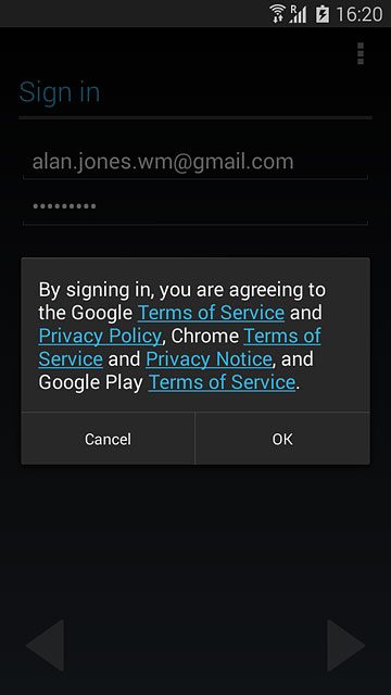 Press OK.Follow the instructions on the display to select settings for your Google account.