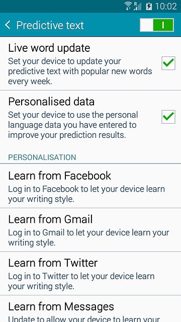 Press Personalised data until the function is turned on.