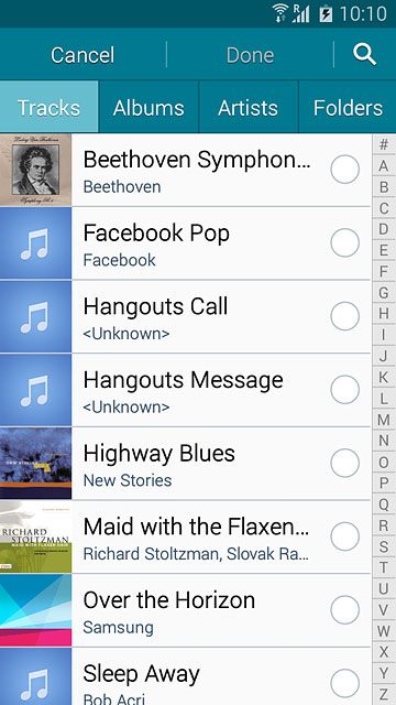 Go to the required folder.Press the different ring tones to listen to them.