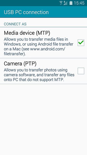 Press Media device (MTP) until the function is turned on.