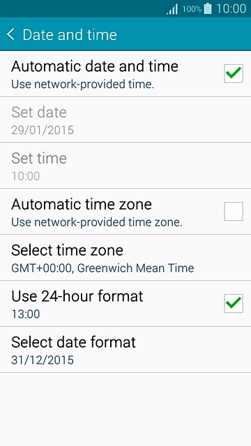 Press Automatic date and time until the function is turned on.