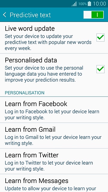 Press Personalised data until the function is turned on.