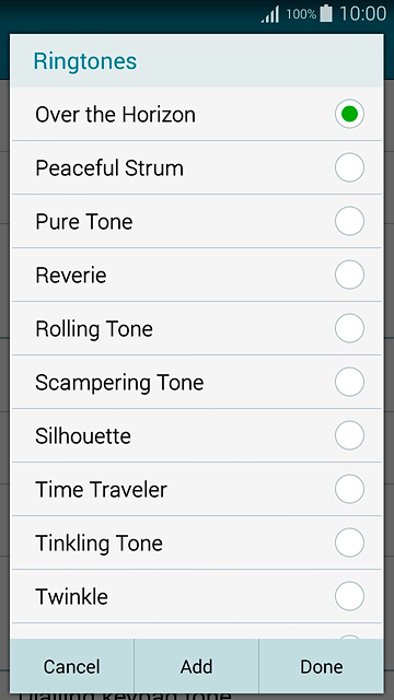 To use one of your phone's default ring tones:Press the different ring tones to listen to them.