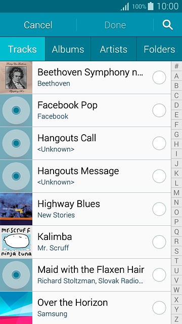Go to the required folder.Press the different ring tones to listen to them.