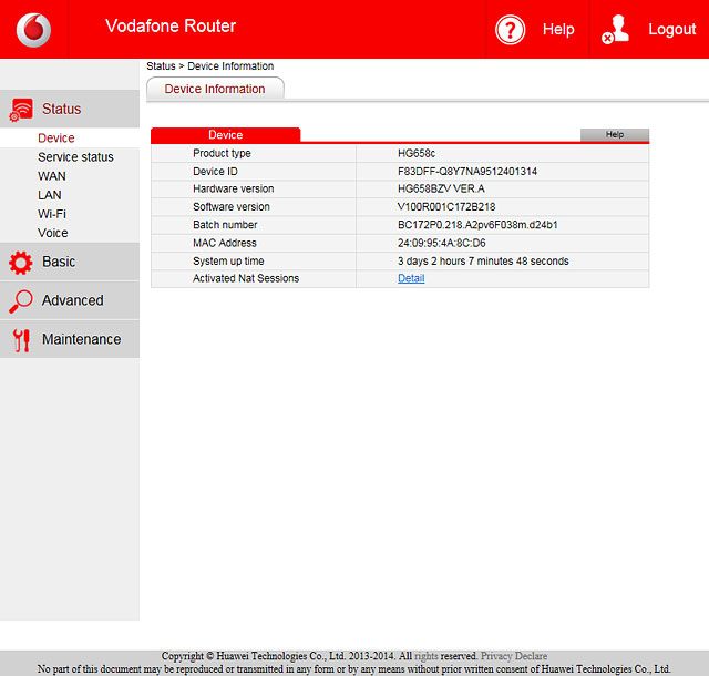 Click Device. Information about your router is displayed.