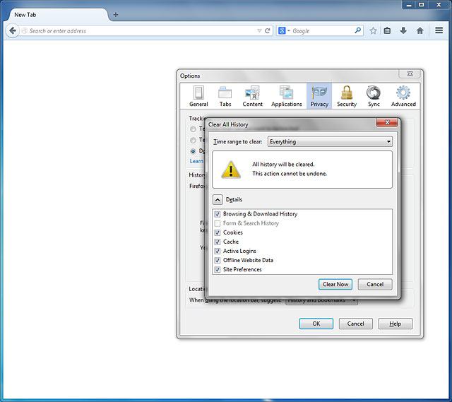 Click Clear Now to clear cache and cookies.