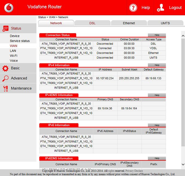 Click DSL. Information about your internet connection is displayed.
