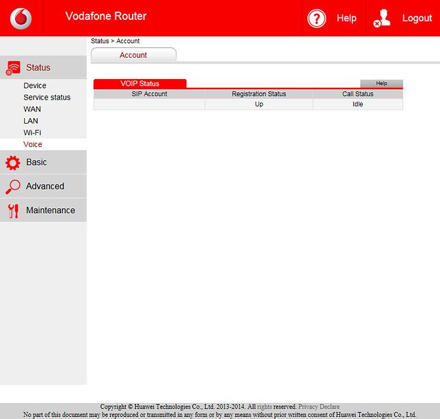 The status of your VoIP account is displayed below Registration Status.