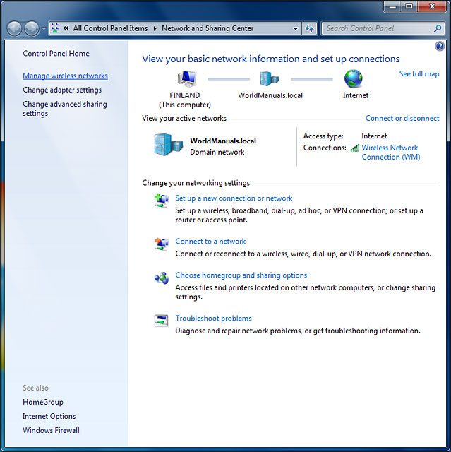 Click Manage wireless networks.