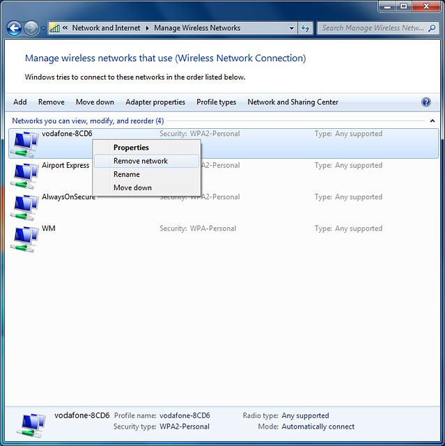 Click Remove this network.