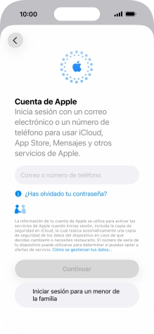 Pulsa Correo o número de teléfono e introduce el nombre de usuario de tu Cuenta de Apple.