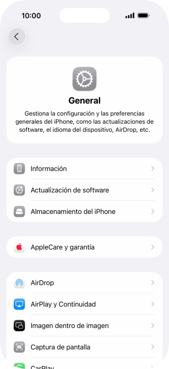 Pulsa Actualización de software. Si hay una versión de software nueva disponible, aparecerá ahora en la pantalla. Sigue las indicaciones de la pantalla para actualizar el software del teléfono.