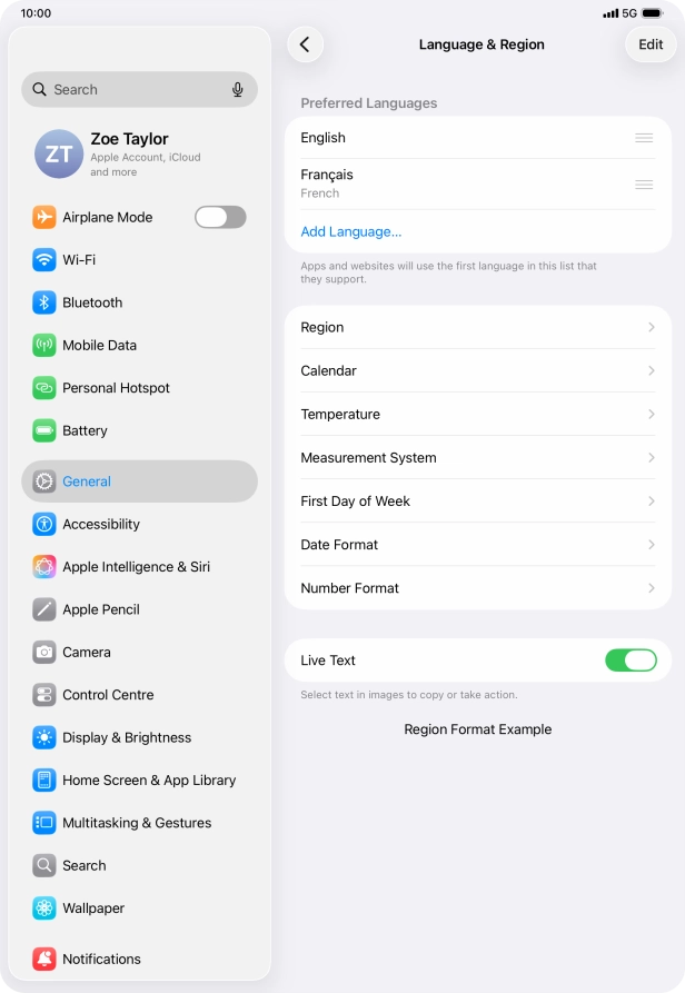 To subsequently select another language as the default language, press the move icon next to the required language and drag it to the top of the list.