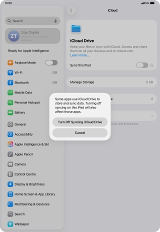 If you turn off the function, press Turn Off Syncing iCloud Drive.
