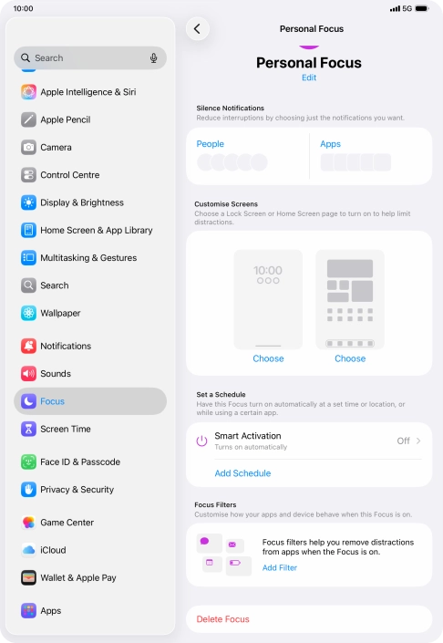 Press People and follow the instructions on the screen to select which contacts you would like to receive calls and notifications from when the selected focus mode is active.