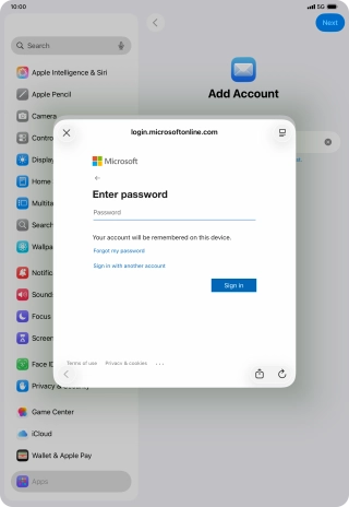 Press Password and key in the password for your email account.