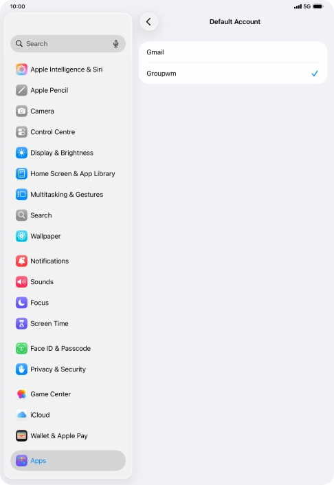 Press the required email account to select the email account as your default account.