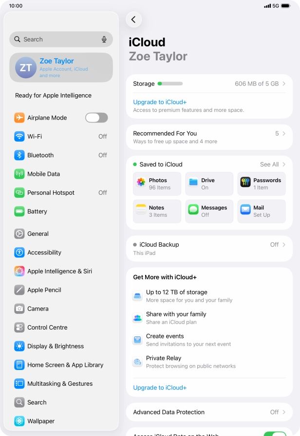 Press iCloud Backup.
