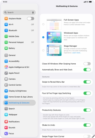 Press the indicators next to the required settings to turn them on or off.