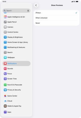 To select notification preview on the lock screen, press Always.