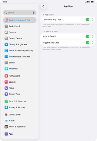 Press the indicators next to the required settings to turn them on or off.
