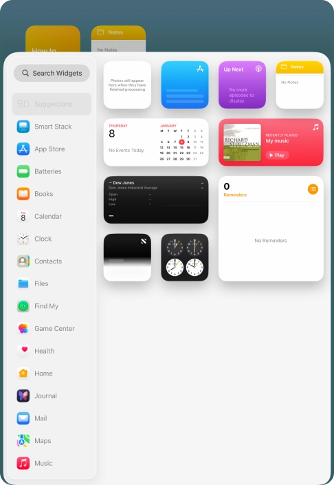 Press the required widget.