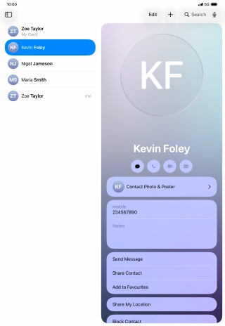 Press the required contact.