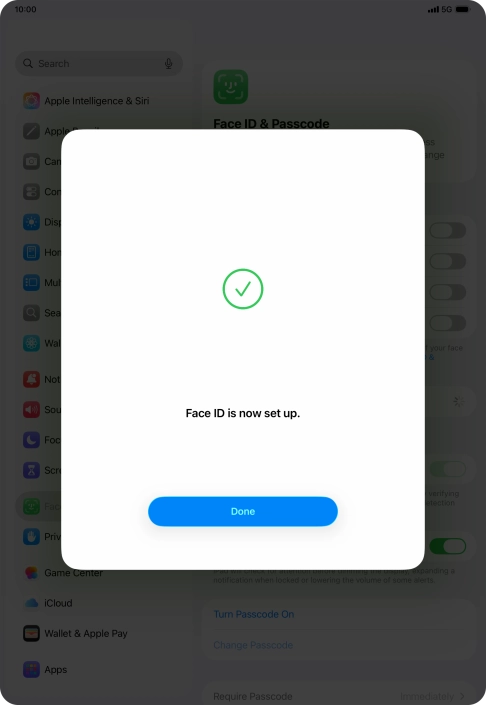 Press Done. If you haven't previously selected a lock code, key in a code of your own choice twice.
