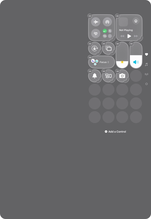 Press Add a Control and follow the instructions on the screen to add the required function to Control Centre.
