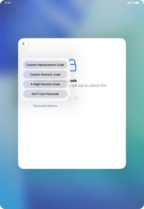 Follow the instructions on the screen to turn on use of lock code or press Don't Use Passcode.